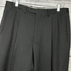 Canali Mens Wool Dress Pants Slacks Trousers 33x30 Pleated Cuffed Tessuto Black